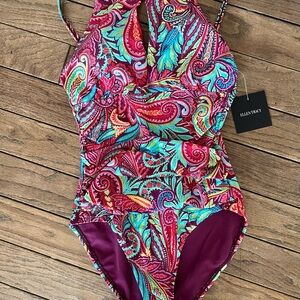 Ellen Tracy Multicolor Paisley Swimsuit M